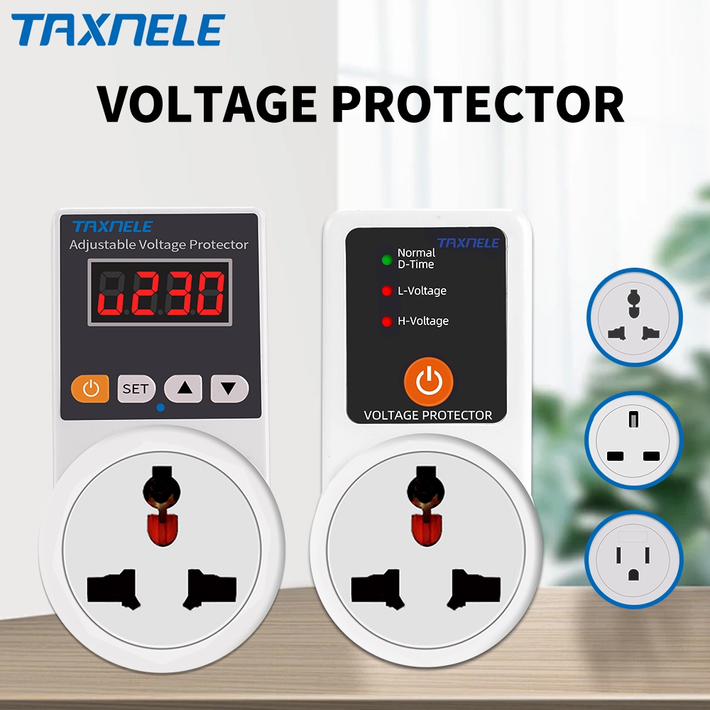 Taxnele อัตโนมัติแรงดันไฟฟ้า Protector ซ็อกเก็ต AC 220V ปรับได้ 16A EU ปลั๊กปลอดภัยตู้เย็นป้องกัน