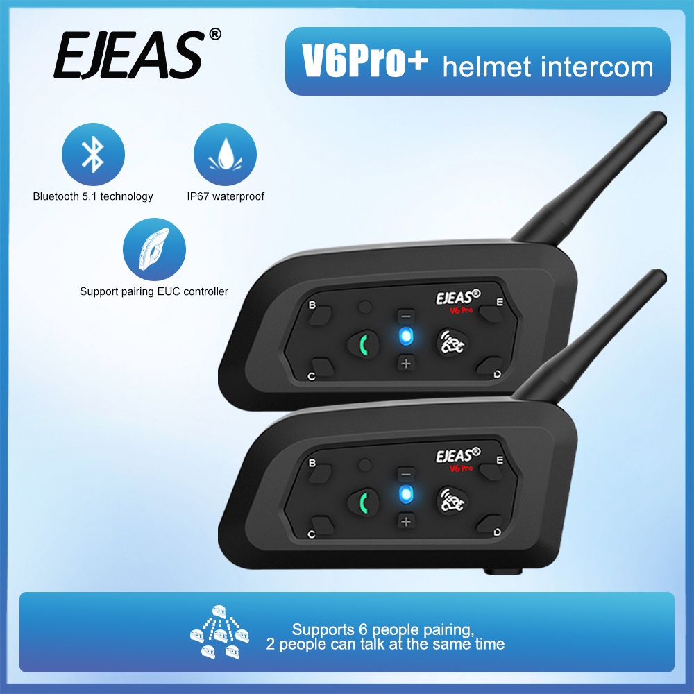 ชุดหูฟังบลูทูธ 5.1 Type-C EJEAS V6 Pro กันน้ํา สําหรับหมวกกันน็อครถจักรยานยนต์ 6 Riders 1200M 1 2 ชิ้น