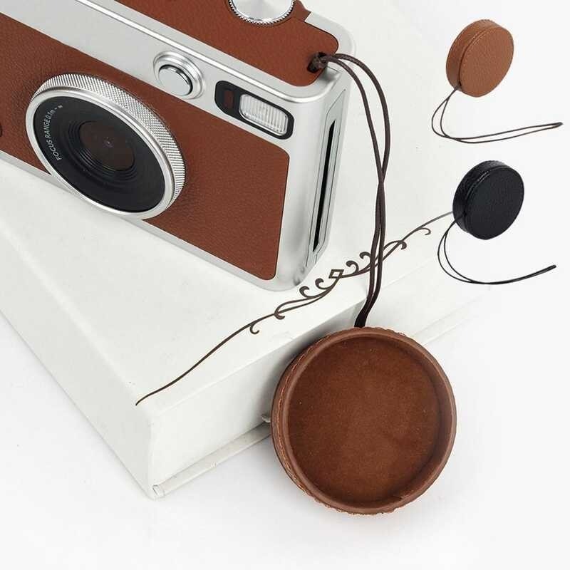 Evo ฝาครอบเลนส์หนัง PU พร้อมเชือกป้องกันการสูญหายสําหรับกล้อง Fujifilm Instax Mini EVO Fuji