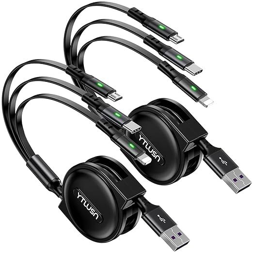 3 in 1 Multi สายชาร์จ 3A สายชาร์จแบบยืดหดได้ พอร์ต Micro USB Type C IP Fast Adapter