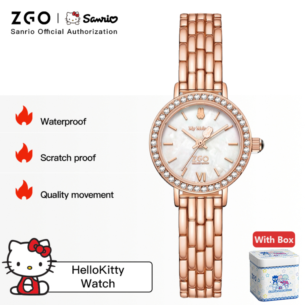 ZGO x Hello Kitty นาฬิกาข้อมือผู้หญิง ของแท้ โรสโกลด์ กันน้ำ นาฬิกาข้อมือควอตซ์แฟชั่น ลาย หรูหรา 286