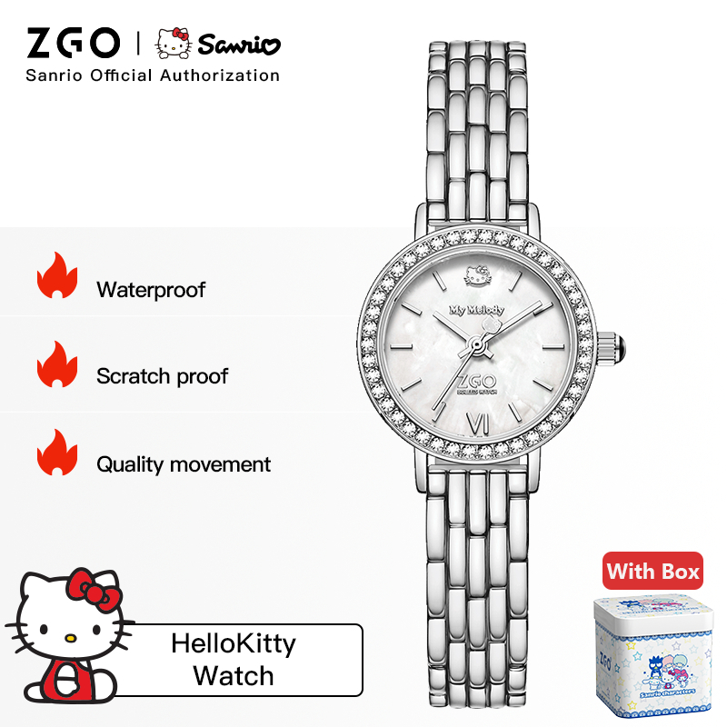 ZGO x Hello Kitty นาฬิกาข้อมือผู้หญิง ของแท้ โรสโกลด์ กันน้ำ นาฬิกาข้อมือควอตซ์แฟชั่น ลาย หรูหรา 286