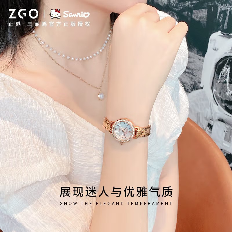 ZGO x Hello Kitty นาฬิกาข้อมือผู้หญิง ของแท้ โรสโกลด์ กันน้ำ นาฬิกาข้อมือควอตซ์แฟชั่น ลาย หรูหรา 286