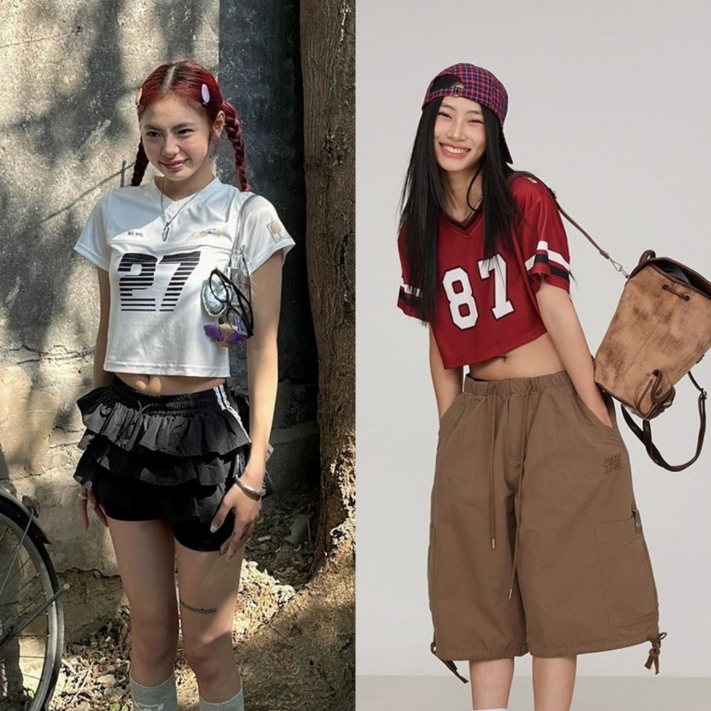 สไตล์เกาหลี ที่รัก เสื้อครอปผู้หญิง เสื้อยืดคอวีแขนสั้นฤดูร้อนใหม่ เซ็กซี่เสื้อหลวมสําหรับผู้หญิง สตรีทแวร์ ฮอตเทรนด์ 2024