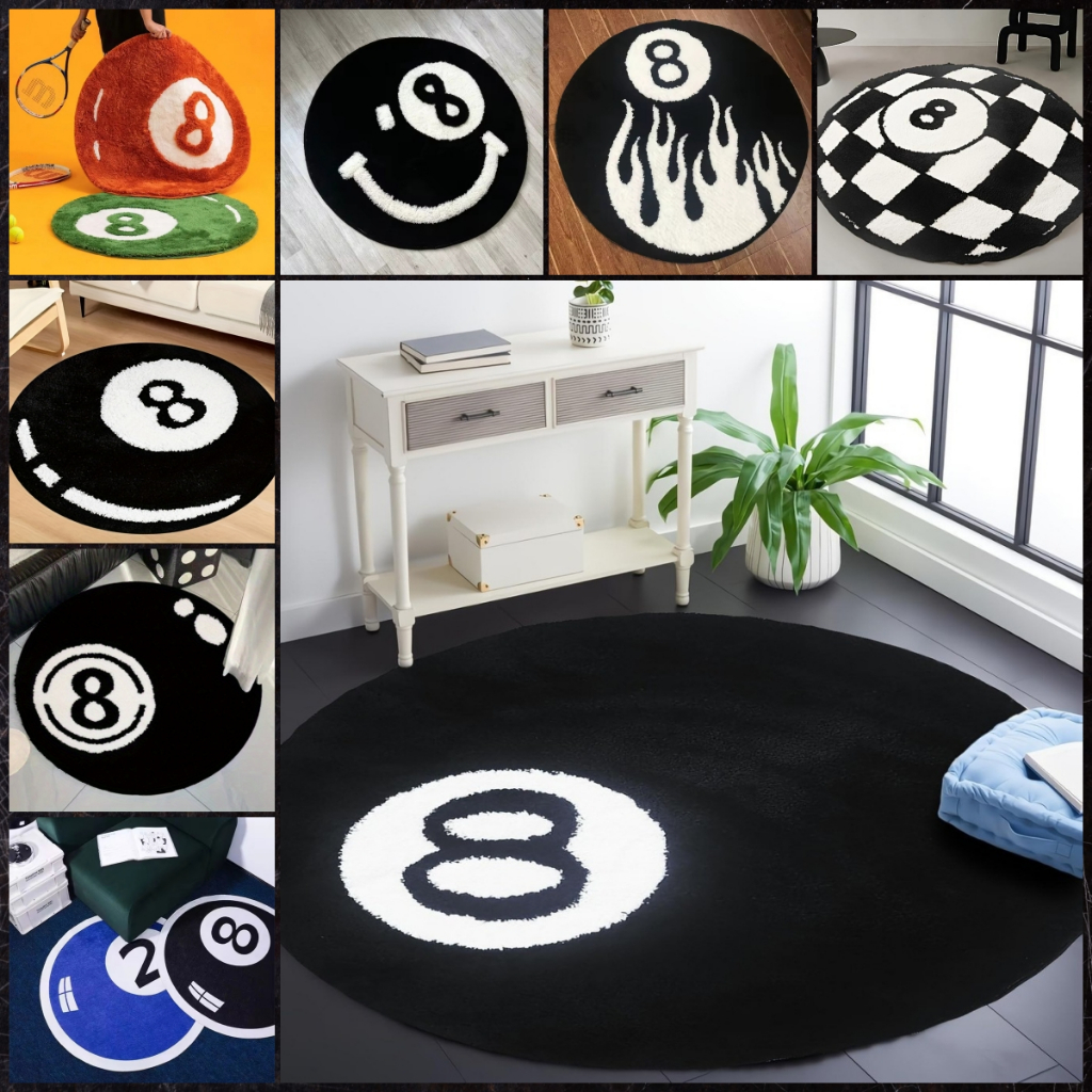 8 Ball สีดําพรมรอบพื ้ นที ่ , นุ ่ มปุยสีดํารูปแบบพรมห ้ องนอนพรม,ลื ่ น Bath Mat, สวย Preppy Room Decor