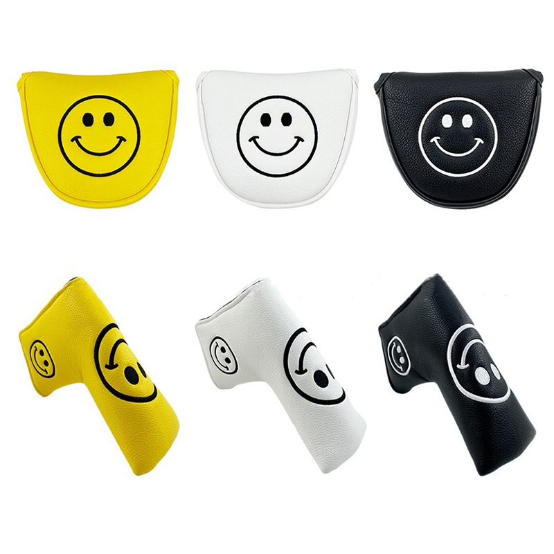 Simple Smiley Face Golf Putter Cover ตรง/ครึ่งวงกลมฝาครอบ Ball Head ฝาครอบป้องกัน Pu Blade/Mallet พัตเตอร์ฝาครอบแม่เหล็กปิดอุปกรณ์กอล์ฟอุปกรณ์เสริม