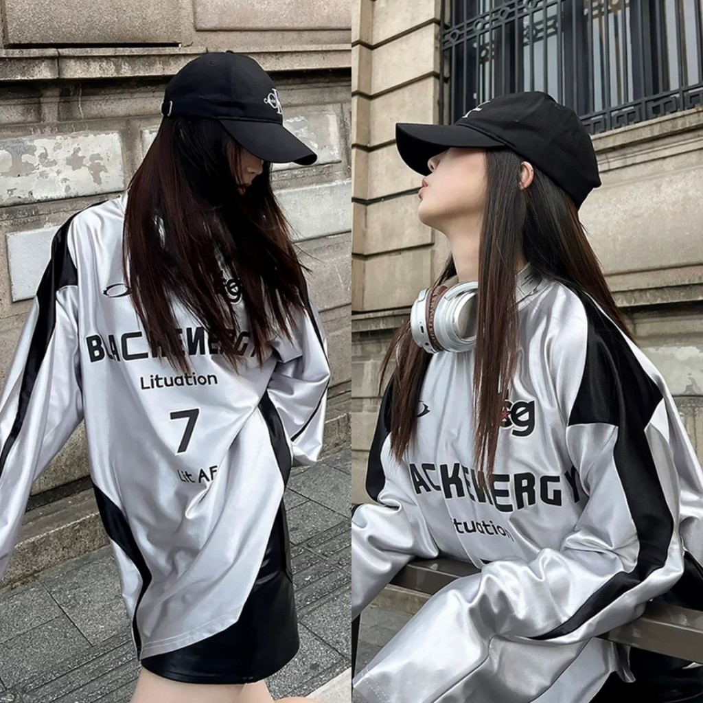 เสื้อยืด ไม่จํากัดเพศ อเมริกันย้อนยุคกีฬาสไตล์ ขนาดใหญ่เกินไป หลวมแขนยาวเสื้อยืดจับคู่เสื้อฤดูใบไม้ร่วงถนนสวมใส่สําหรับผู้ชายและผู้หญิง ฮอตเทรนด์ 2024