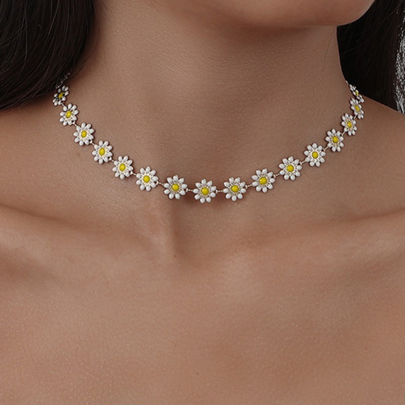 แฟชั่น Retro Full Daisy ดอกไม้ Choker ภาพวาดน้ํามันสร้อยคอสั้นสร้อยคอผู้หญิงเครื่องประดับ Vintage ของขวัญ