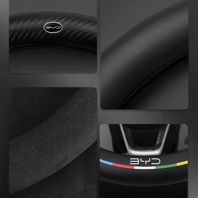 สําหรับ BYD Dolphin /Seal/ ATTO 3 /sealion 6/sealion 7พวงมาลัยฝาครอบป้องกัน Four seasons หนังทั่วไปขนแกะคาร์บอนไฟเบอร์พวงมาลัยรถ BYD พวงมาลัยป้องกันภายในรถ - รูปที่ 4