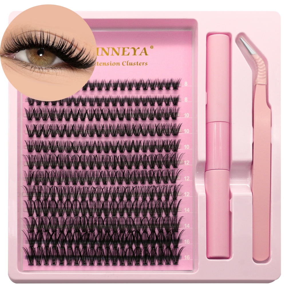 Groinneya Lash Clusters Kit ขนตาปลอมธรรมชาติ 3D มังงะ Lashes Cluster กันน้ํา Strong DIY Lashes Extension