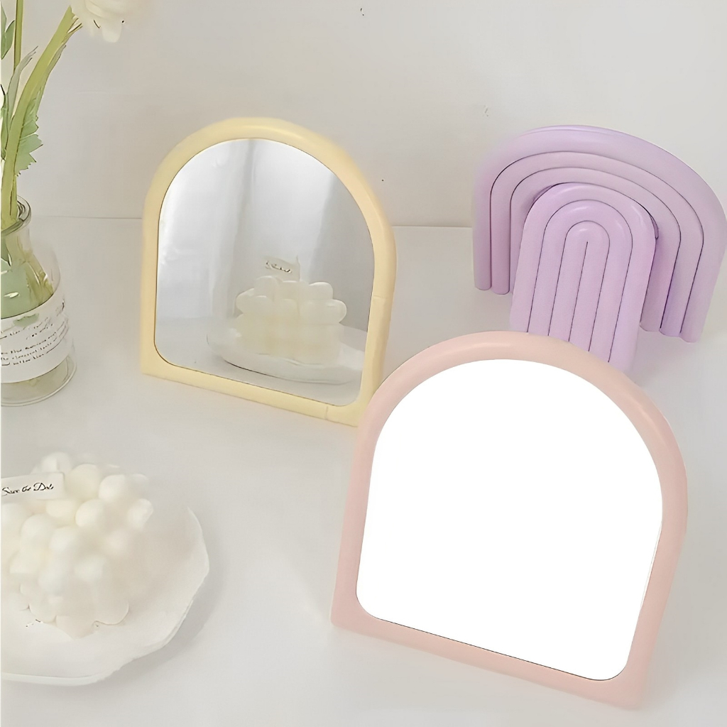 กระจกแต่งหน้ารูปโค้ง,การตกแต่งโต๊ะเครื่องแป้งโต๊ะเครื่องแป้ง,กระจกเสริมความงามความงามความงามพลาสติกแบบพับได้สําหรับหอพักและใช้ในบ้าน - รูปที่ 4