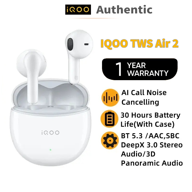Vivo IQOO TWS Air 2 TWS หูฟังบลูทูธไร้สาย 5.3 AI ตัดเสียงรบกวน แบตเตอรี่ 30 ชั่วโมง สําหรับ IQOO 11S