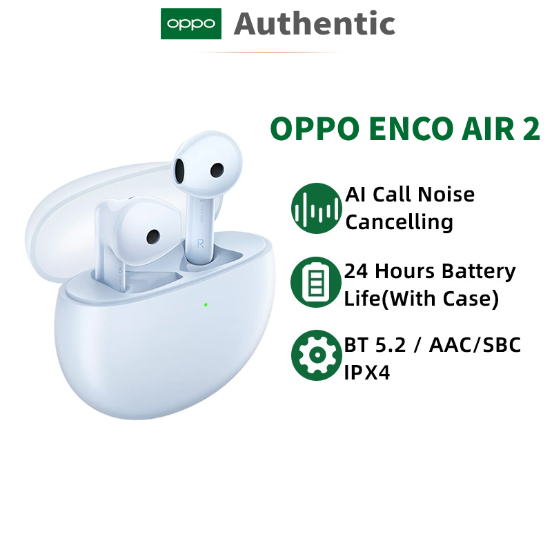 Oppo ENCO Air 2 TWS หูฟังบลูทูธ 5.2 AI ตัดเสียงรบกวน IPX4 แบตเตอรี่ 24 ชั่วโมง สําหรับ Reno 8 Pro