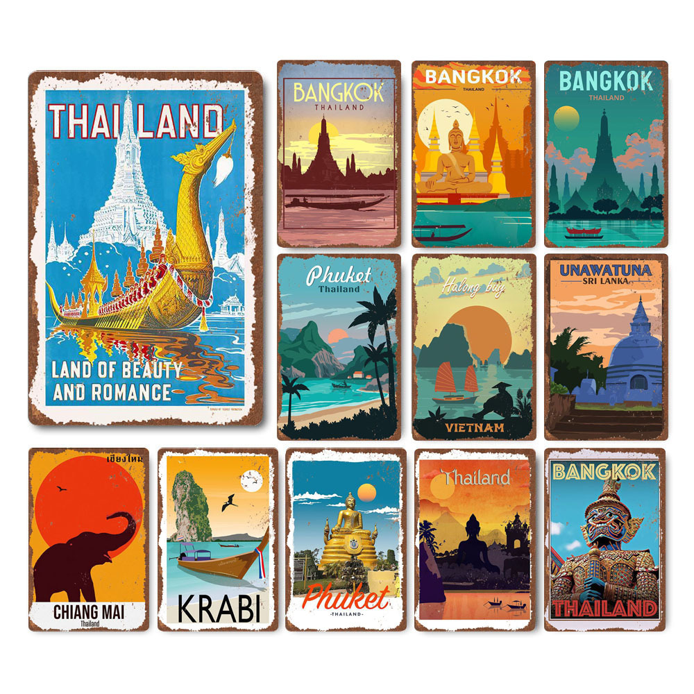 สไตล์ไทยคลาสสิค🎨 ภาพแขวนตกแต่งสไตล์ชาติพันธุ์ไทย ภาพวาดเหล็กวินเทจ แขวนผนังบ้าน-ร้านอาหาร-โรงแรม  ศิลปะตกแต่งบ้าน บาร์ ร้านเสื้อผ้า