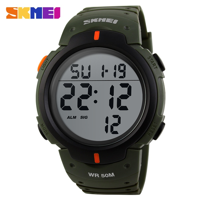 SKMEI สมี 1560 นาฬิกาออกกําลังกายกีฬากลางแจ้งสําหรับผู้ชาย, ผู้ชายทหารดิจิตอล 100ม นาฬิกากันน้ํา