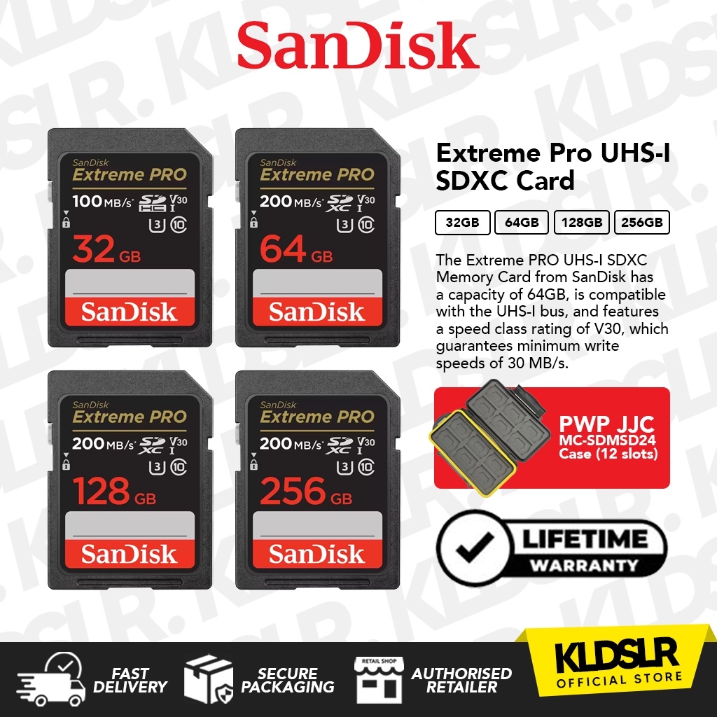 การ์ด Sandisk Extreme Pro SDXC UHS-I (64GB/128GB/256GB/512GB) การ์ดหน่วยความจํา Sandisk 200MB / การ์