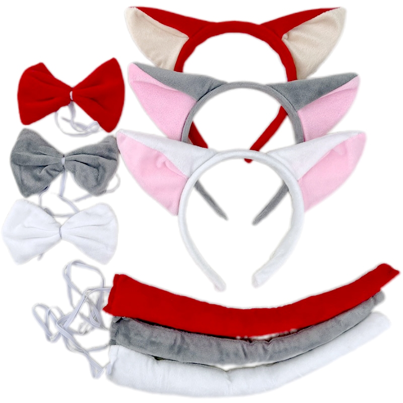 Fox Ears ที่คาดผม Bow Tie Tail ชุด Carnival Party คอสเพลย์การ์ตูนอะนิเมะ Fox ตกแต่ง Props