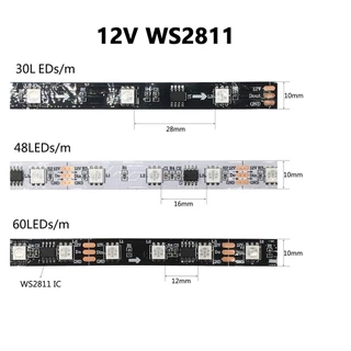 แถบริบบิ้นไฟ Led WS2811 60 ดวง/M DC12V ยาว 1-5 ม. ยืดหยุ่น กันน้ํา