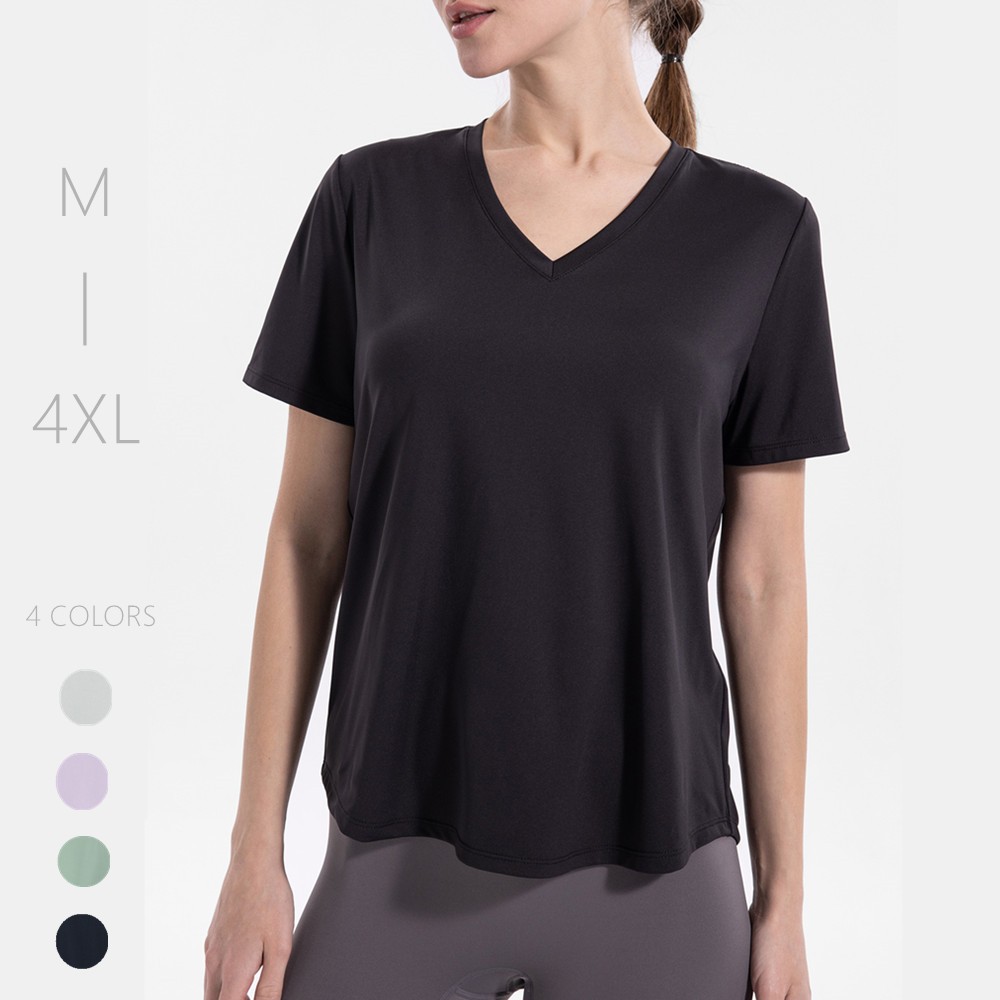 ผู้หญิง Plus ขนาดแขนสั้น Gym V คอ tShirt Curvy ผู้หญิงโยคะออกกําลังกาย Tops 4XL วิ่งออกกําลังกายเสื้อ