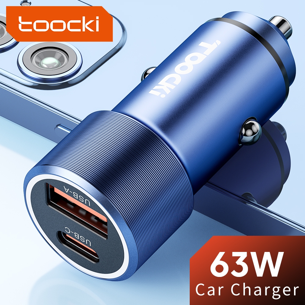 Toocki 63W USB Type C Car Charger USB-C Fast Charging QC PD 3.0 Type-C Fast Charging อะแดปเตอร์โทรศั