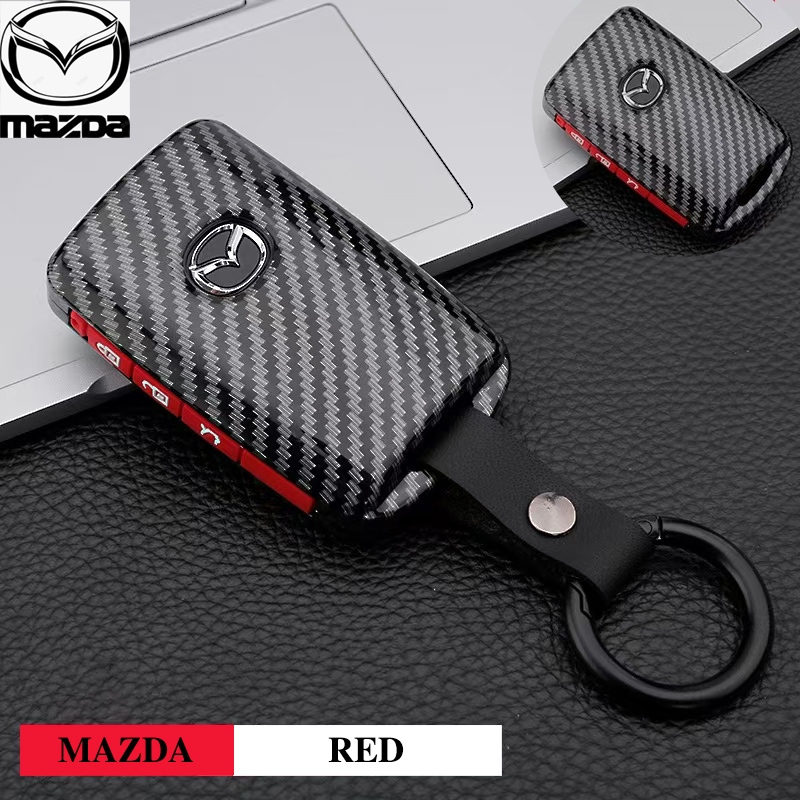Mazda คาร์บอนไฟเบอร์ผู้ถือพวงกุญแจสําหรับ Mazda CX30/CX-3/CX-5/CX-7/CX-8/CX-9/Mazda 3/Skyactiv Remote Key กรณีคาร์บอน