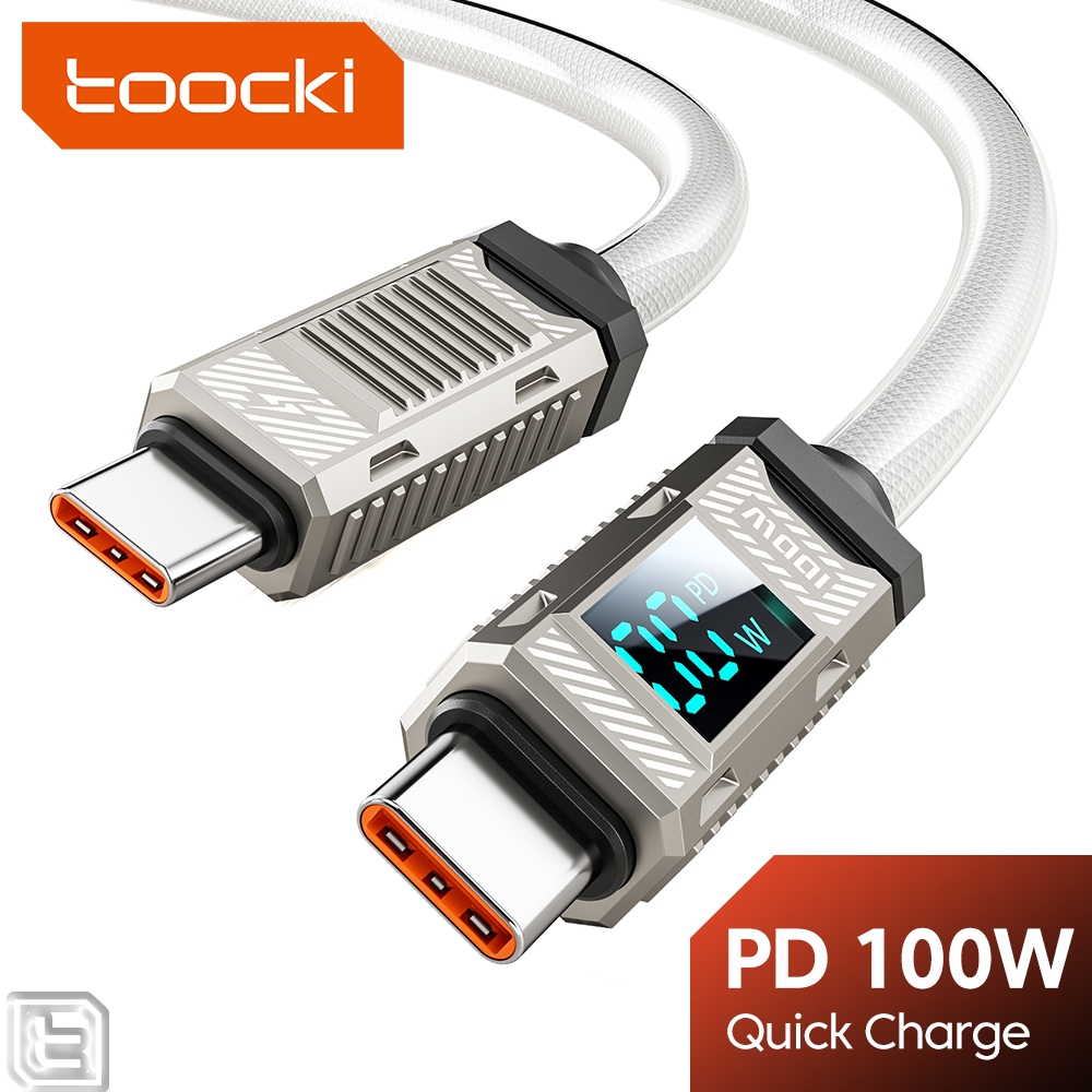 Toocki PD 100W Type C ถึง Type C สายชาร์จเร็ว USB C ถึง C 480Mbps Fast Data Cable สายโลหะผสมสังกะสีพร้อม Smart Power Display พร้อมใช้งานสําหรับแล็ปท็อปแท็บเล็ตโทรศัพท์