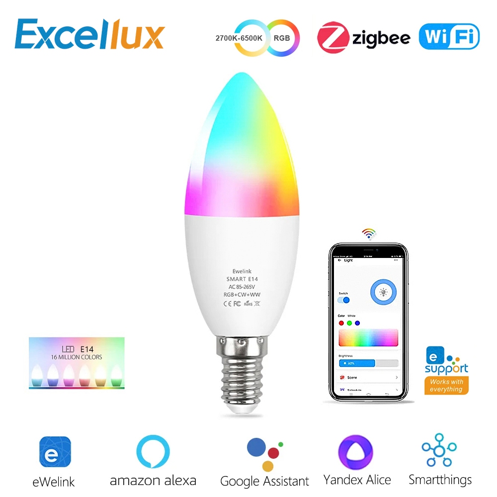 Ewelink Wifi Zigbee สมาร์ทหลอดไฟ E14 RGBW หลอดไฟ Led เทียนโคมไฟทํางาน Alexa Google Home Alice Smartthings
