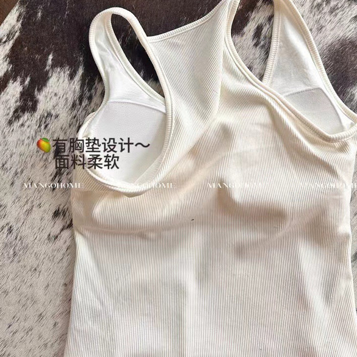 🎀bearbra🎀เสื้อแขนกุดคอยูบางสําหรับผู้หญิงสีทึบ สายเดี่ยว สําหรับฤดูร้อน