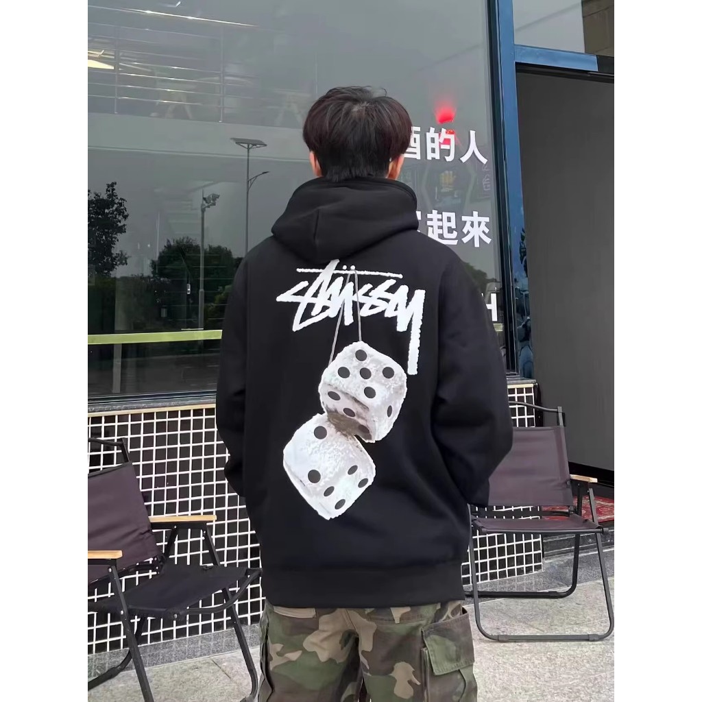 เสื้อกันหนาวมีฮู้ดลูกเต๋าอินเทรนด์ของ ดื้อรั้น สําหรับผู้ชายสวมหลวมมีฮู้ดและเสื้อฮู้ดขนาดใหญ่แบบสบาย ๆ หรูหรา