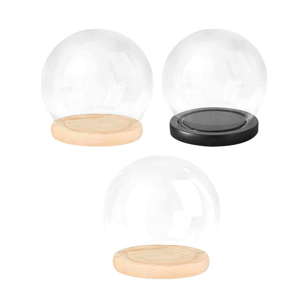 พร้อมฐานไม้เครื่องประดับกันฝุ่นโปร่งใส DIY Cloche Bell Jar ตู้โชว์ตุ๊กตาอุปกรณ์เสริม