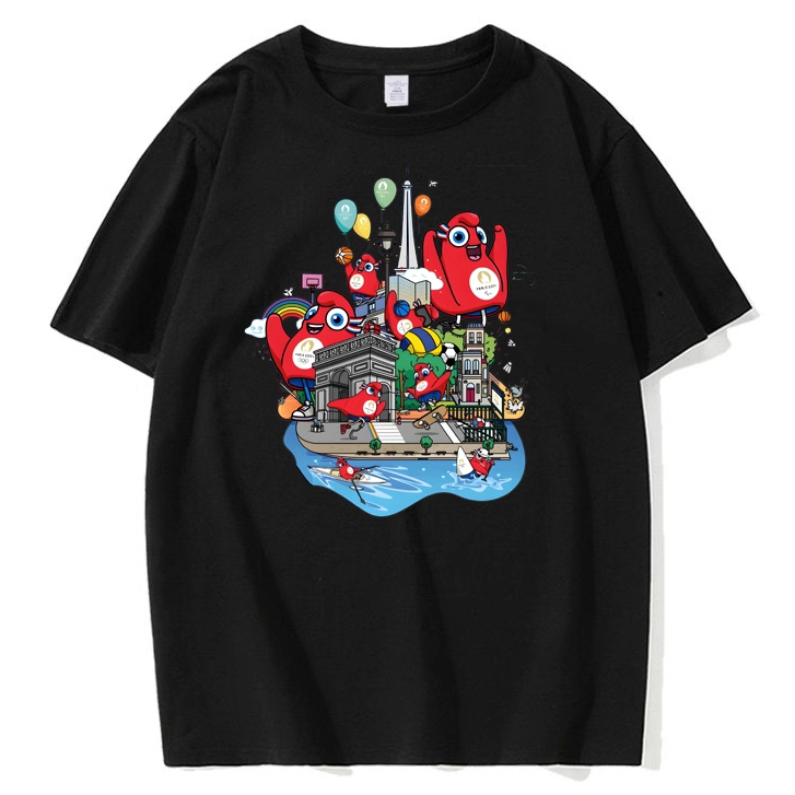 2024 Paris Olympic Games TShirt ฤดูร้อนผ้าฝ้ายสั้น Slevee สําหรับผู้หญิงผู้ชาย