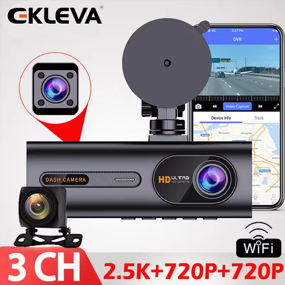 Ekleva 3 ช่อง Dash Cam 2K 1296P Night Vision IMX 415 เซ็นเซอร์รองรับ Cabin/กล้องด้านหลังรถ Video Cyc