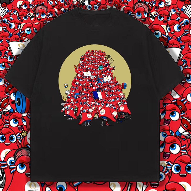 2024 Paris Olympic Games เสื้อยืด Unisex ฤดูร้อนผ้าฝ้ายสั้น Slevee t เสื้อ