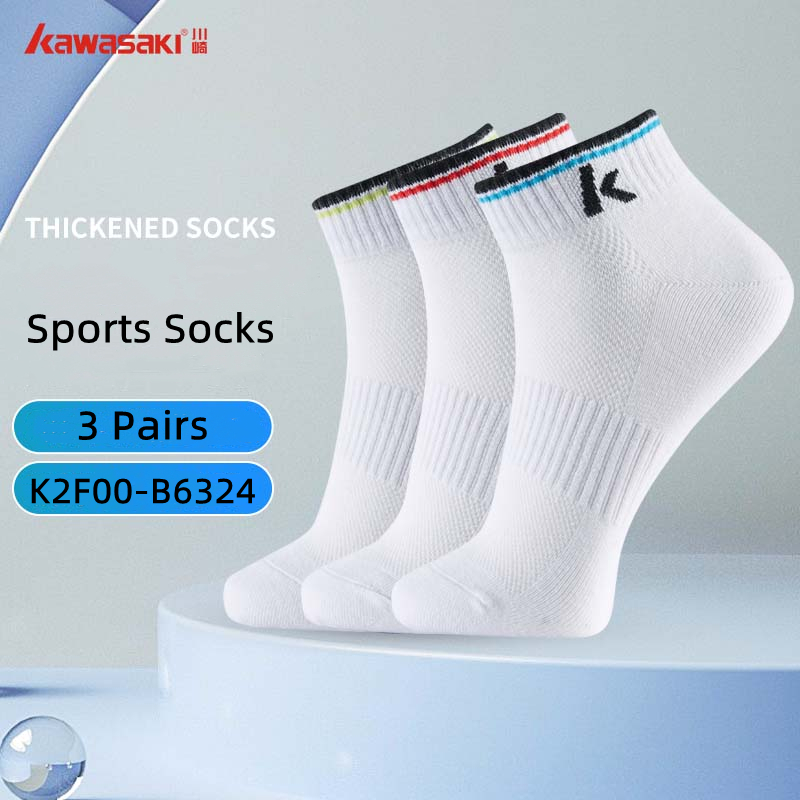Kawasaki 3 คู่ถุงเท้าแบดมินตันถุงเท้ากีฬา Breathable บาสเกตบอลวิ่งถุงเท้า K2F00-B6324