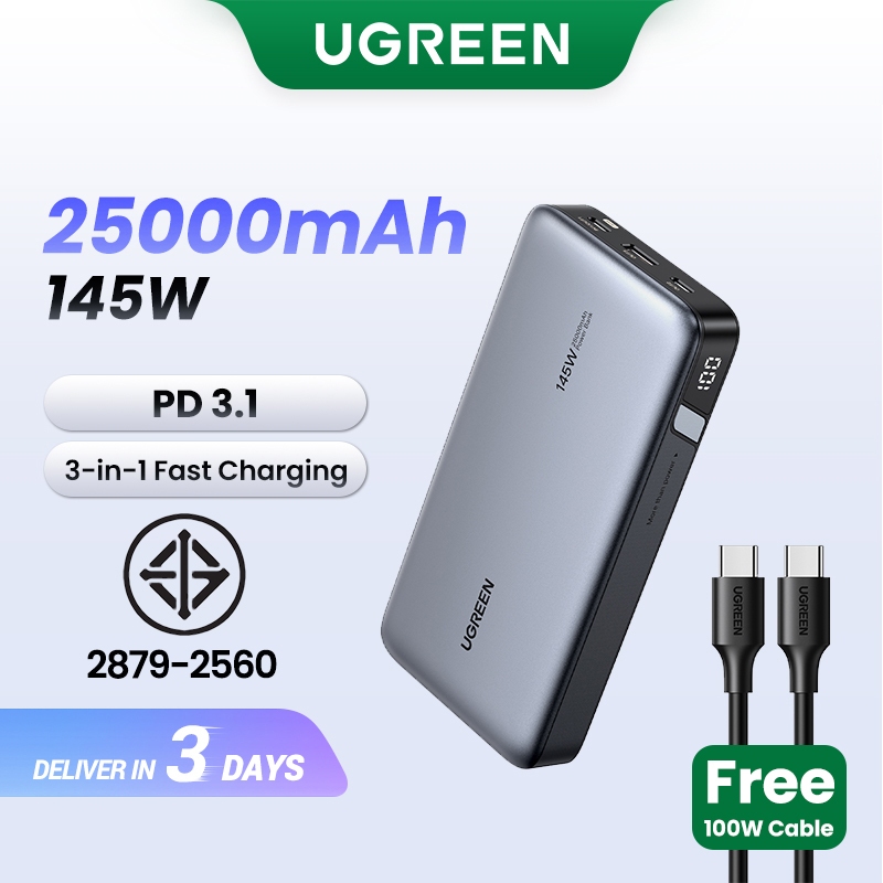 Ugreen พาวเวอร์แบงค์ 145W 25000mAh PD แบบพกพา ชาร์จเร็ว