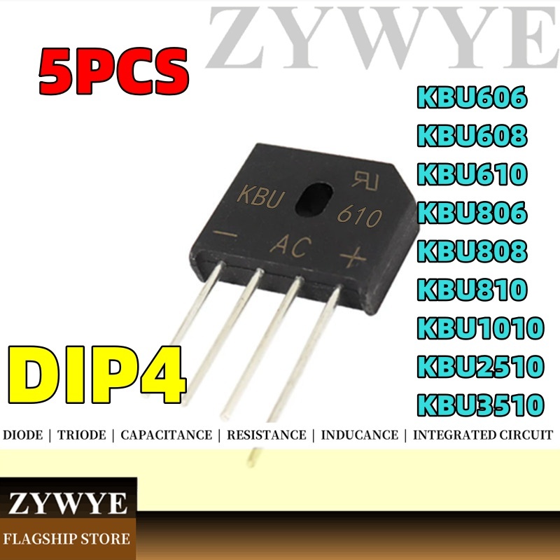 5pcs KBU606 สะพาน Stack KBU608 KBU610 KBU806 KBU808 KBU810 KBU1010 KBU1510 KBU2510 KBU3510 สะพานสะพานแบน 4 ฟุต