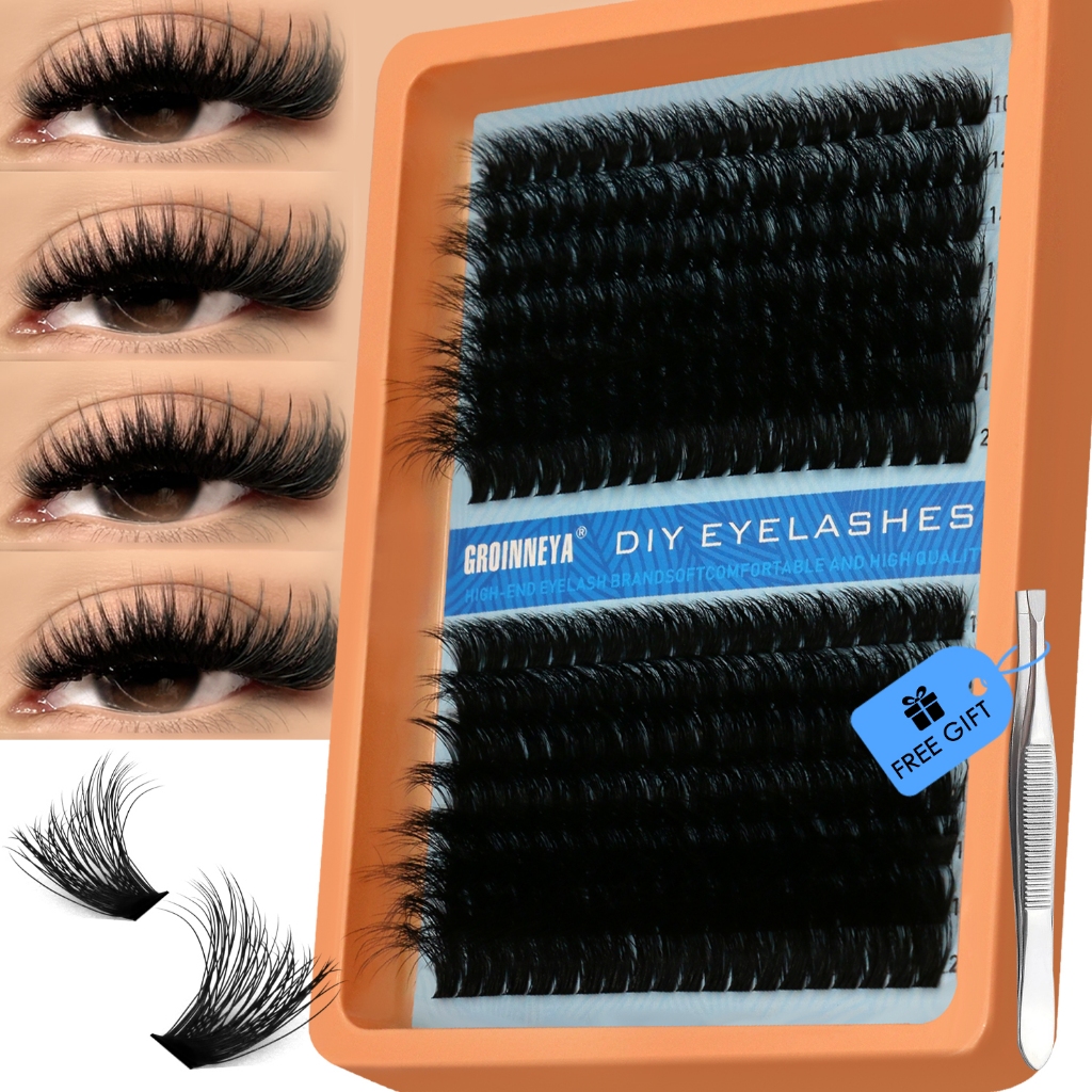Groinneya Lash Clusters 280 PCS ผสมความยาวขนตา 3D Fluffy Effect Eyelashes Extension