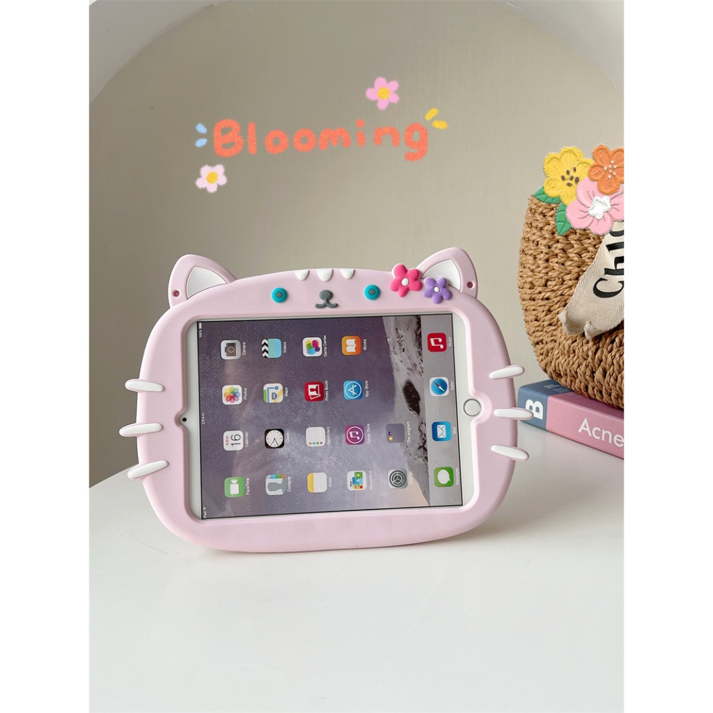 ขาตั้งหมุนได้ 360 องศาสําหรับ Samsung Galaxy Tab A7 A8 S6 Lite T290 T220 X200 T500 T510 P610 น่ารัก Kitty Silicon Protector ฝาครอบ