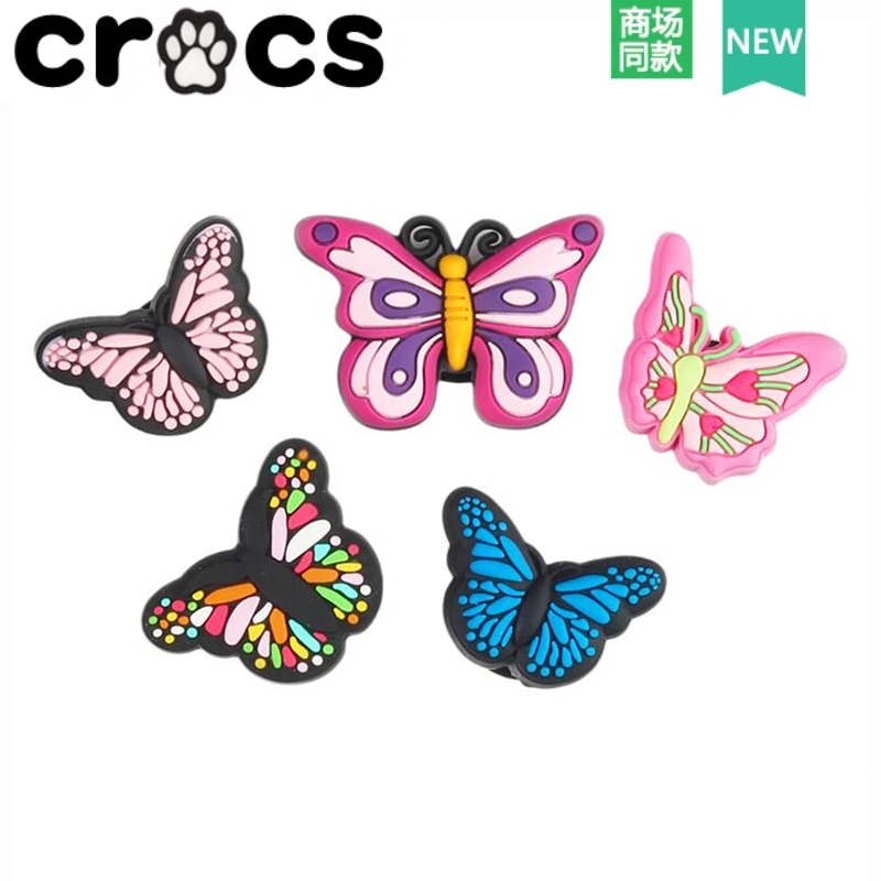 Crocs Carlocs รองเท้าอุปกรณ์เสริมตกแต่งหัวเข็มขัดการ์ตูน DIY ที่ถอดออกได้ Zhibixing สไตล์ใหม่ผีเสื้อ Series รองเท้าดอกไม้