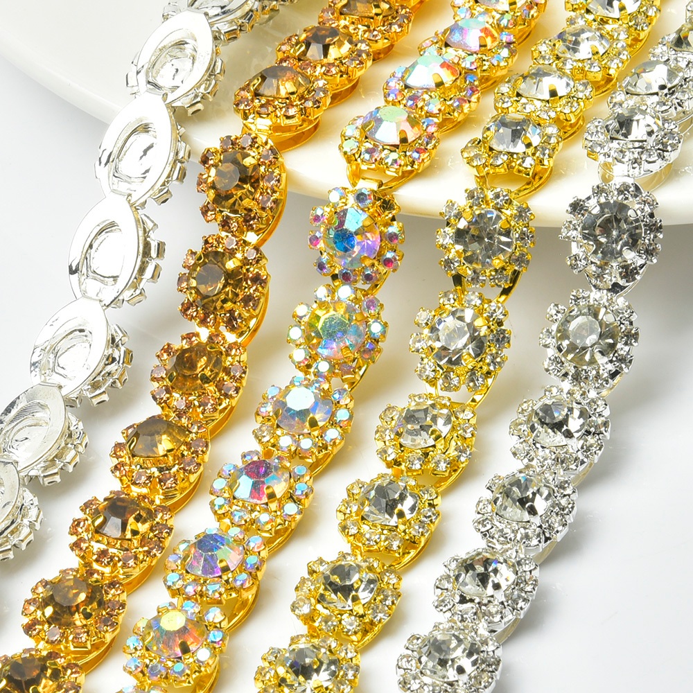 90 ซม.Rhinestone Sunflower Chain diy1.2 ซม.อุปกรณ์เสริมทําด้วยมือเสื้อผ้าอุปกรณ์เสริมรองเท้าตกแต่ง Hand-Sewn เพชร Chain