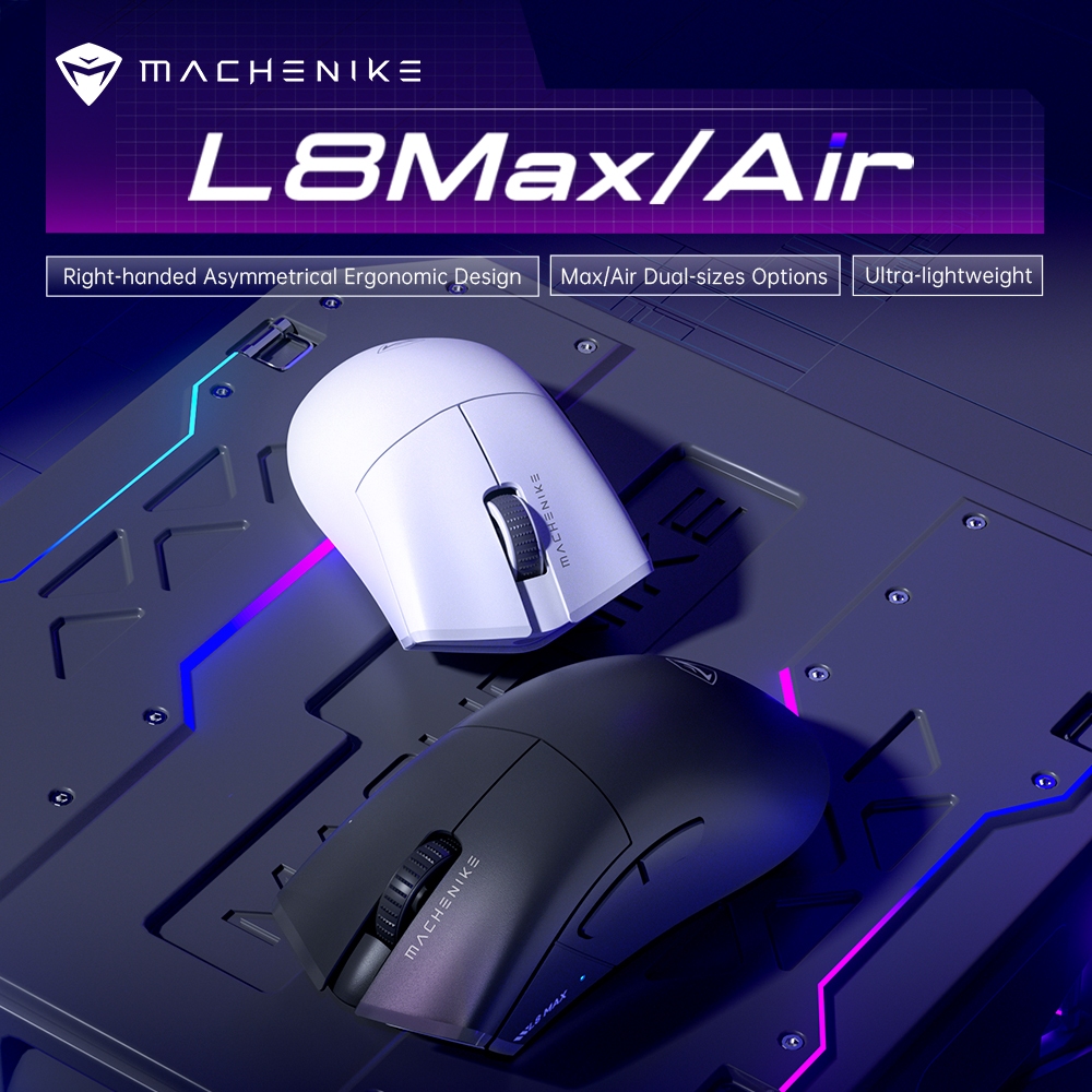 Machenike L8 Max Tri-Mode เมาส์ไร้สายพร้อมแท่นชาร์จ PAW3395 26000 DPI เมาส์สําหรับเล่นเกม 66g เมาส์น้ําหนักเบาพิเศษแบบชาร์จไฟได้
