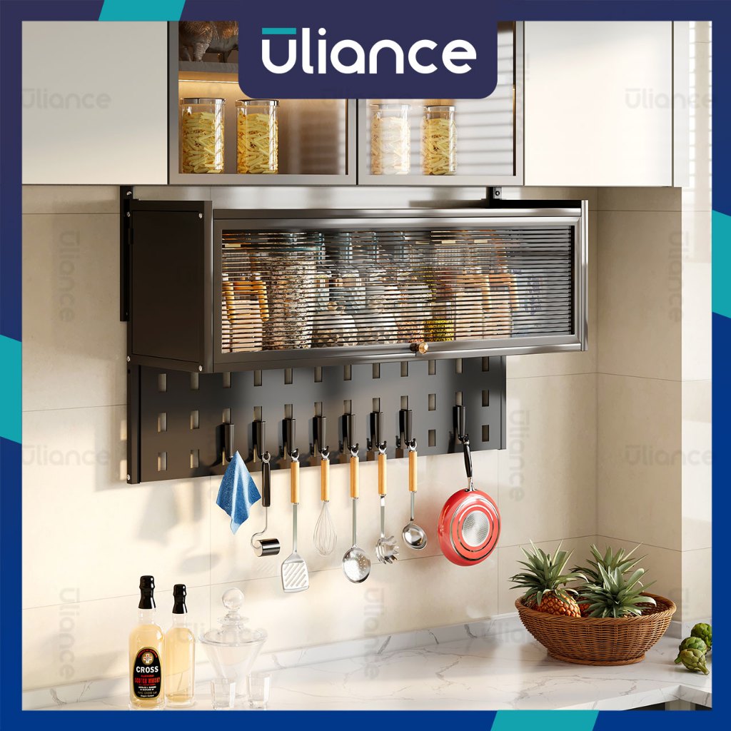 Uliance ตู้ครัวติดผนัง พร้อมตัวจัด Pegboard สำหรับเครื่องเทศและเครื่องครัว