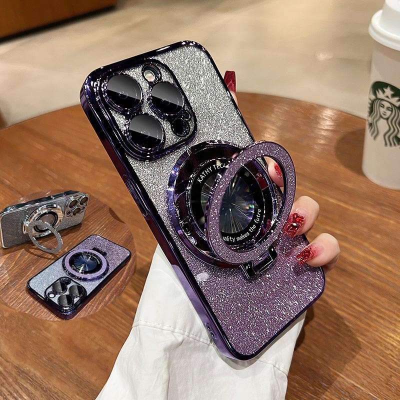 Iphone 13 14 16 15 12 11 Pro XS Max X XR 7 8 Plus Shiny Glitter Magnetic Holder Stand เคสโทรศัพท์
