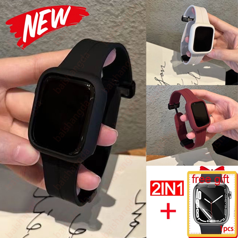 Candy Case + สายซิลิโคนแม ่ เหล ็ กสําหรับ iWatch Ultra 7 8 SE 6 5 4 ป ้ องกันกรณี iWatch 49 มม.45 41 44 40 มม.กีฬาสร ้ อยข ้ อมือ Band
