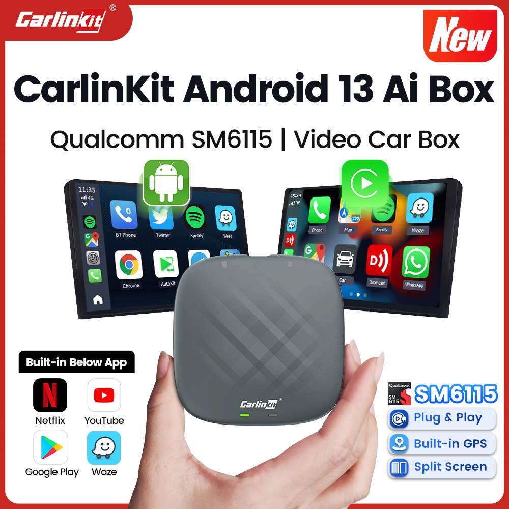 CarlinKit Ai Box CarPlay Android 13 กล่องทีวี 4+64GB SM6115 Wireless CarPlay Autokit Android Auto Wi