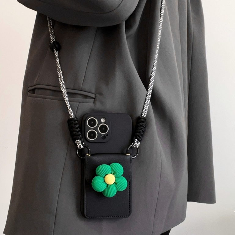 น่ารักเกาหลีcrossbody Lanyardสร้อยคอ 3Dดอกไม้ผู้ถือบัตรสําหรับiPhone 15 14 13 12 11 Pro Maxปกอ่อน