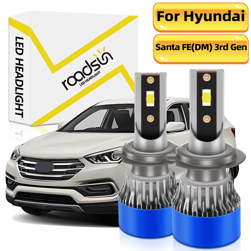 สําหรับ Hyundaisanta FE(DM) 3rd Gen LED ไฟหน้ารถหลอดไฟ 1 คู่ไฟหน้า 6000K สีขาว 11000LM Super Bright 