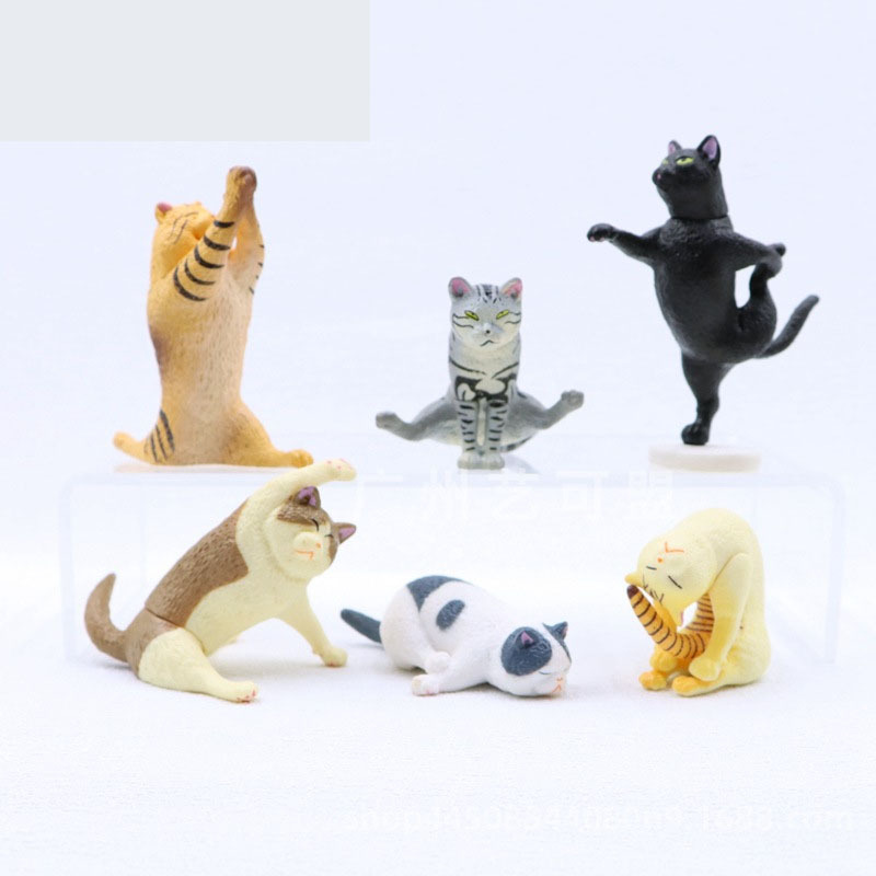 6ชิ้น2เซนติเมตร-7เซนติเมตรรุ่นโยคะเต้นรําแมวรูปตกแต่งนิเมชั่นแมวรุ่นแฟชั่นของเล่น มีเสน่ห์ แมวแคปซูลของเล่นตุ๊กตาตกแต่งเค้ก