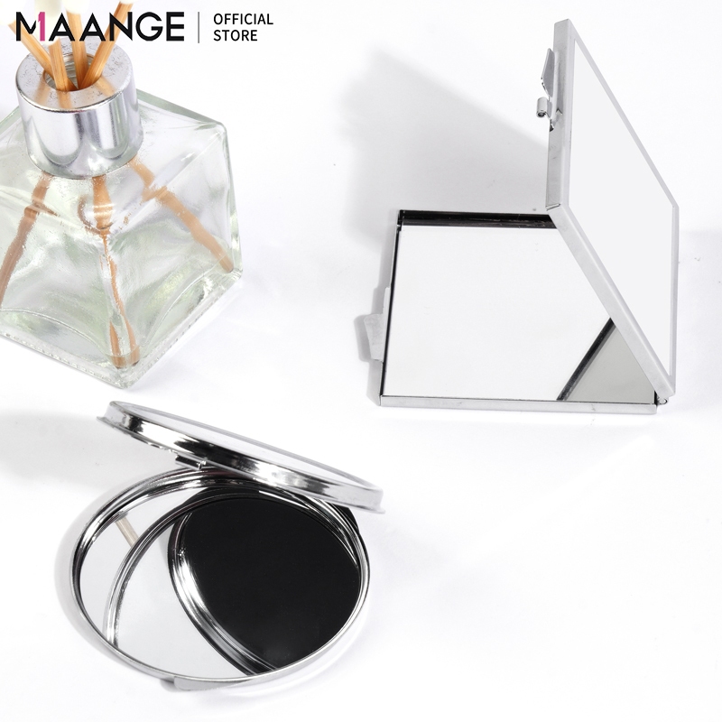 MAANGE กระจกแต่งหน้า แบบพกพา สแตนเลสพับได้สองด้าน กระจกพับแต่ง หน้าแบบพกพา 9475