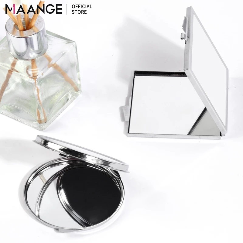 MAANGE กระจกแต่งหน้า แบบพกพา สแตนเลสพับได้สองด้าน กระจกพับแต่ง หน้าแบบพกพา 9475